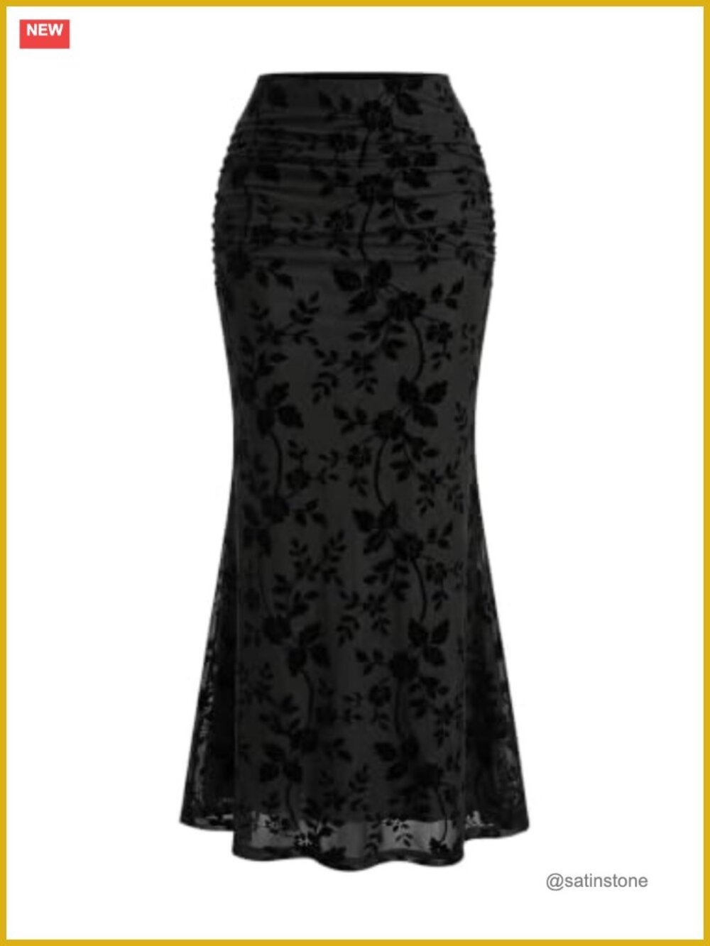 Women's Mesh Floral Maxi Skirt Bodycon High Waist Ruched Fishtail